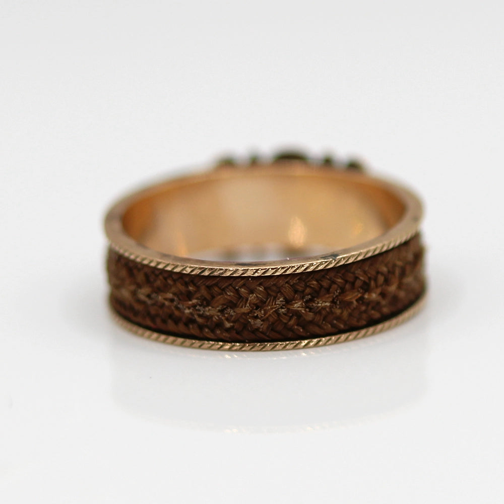 Victorian Hair and 14K Yellow Gold ‘Mourning’ Ring SIZE 7.5