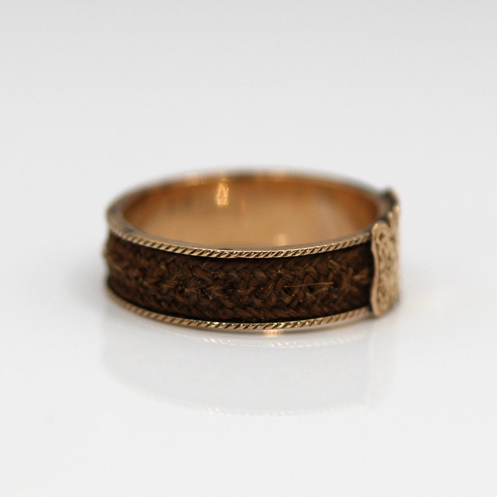 Victorian Hair and 14K Yellow Gold ‘Mourning’ Ring SIZE 7.5