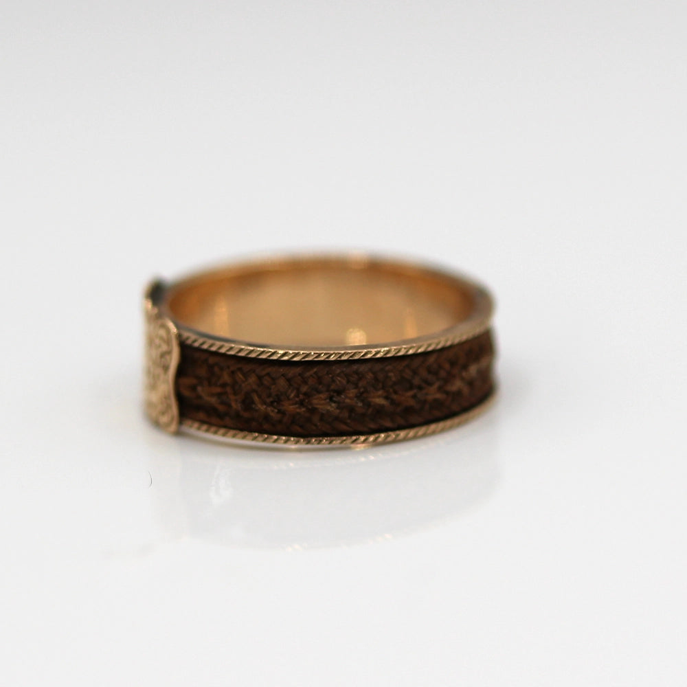 Victorian Hair and 14K Yellow Gold ‘Mourning’ Ring SIZE 7.5