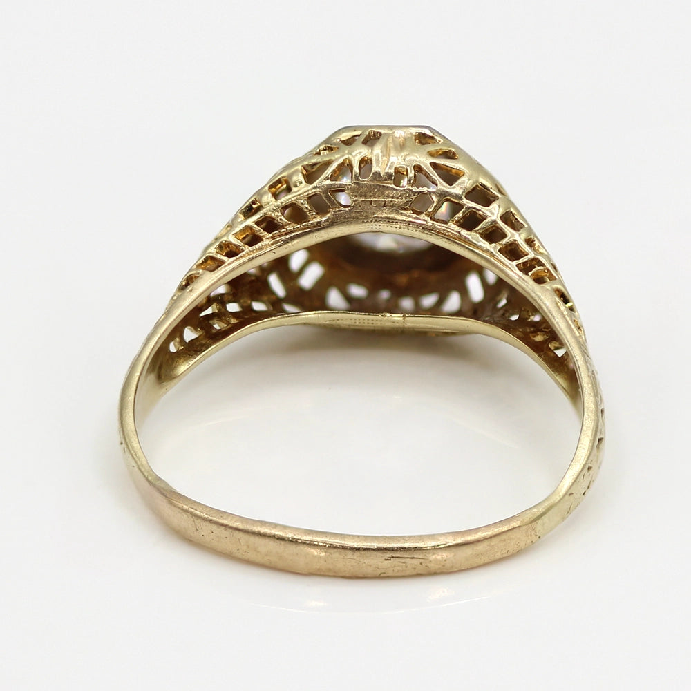 Vintage 14K Yellow Gold and Platinum Diamond Filigree Dome Ring SIZE 7