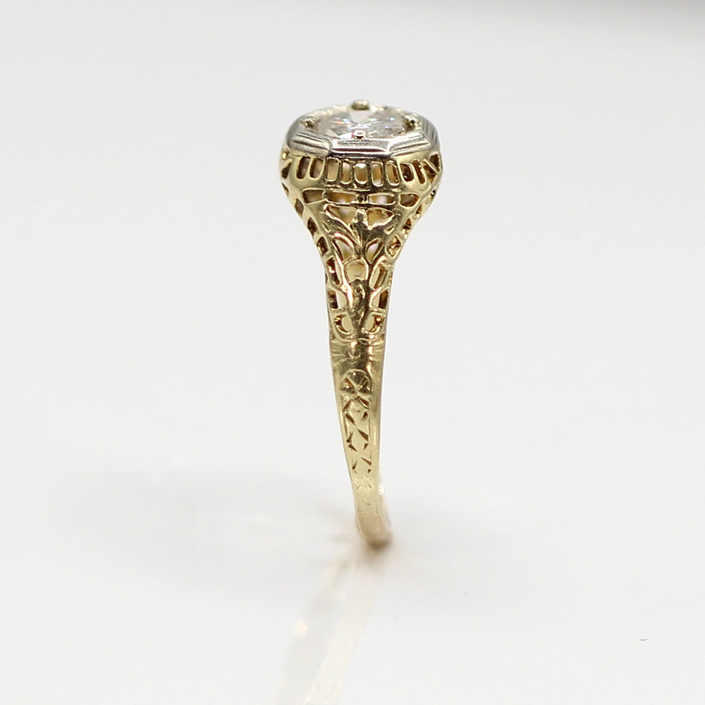Vintage 14K Yellow Gold and Platinum Diamond Filigree Dome Ring SIZE 7