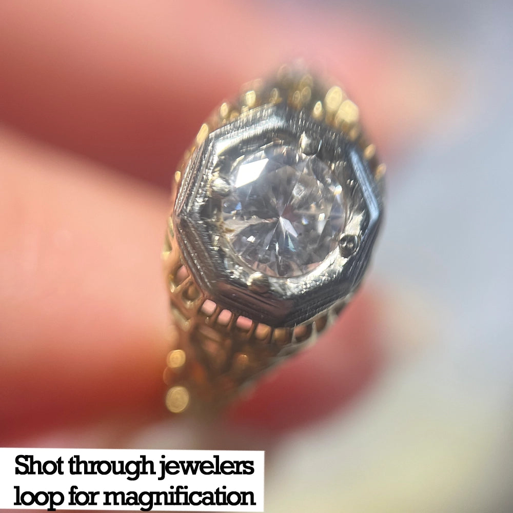 Vintage 14K Yellow Gold and Platinum Diamond Filigree Dome Ring SIZE 7