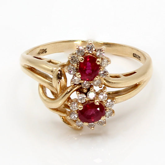 14K Yellow Gold Ruby and Diamond Flower Ring SIZE 7.25