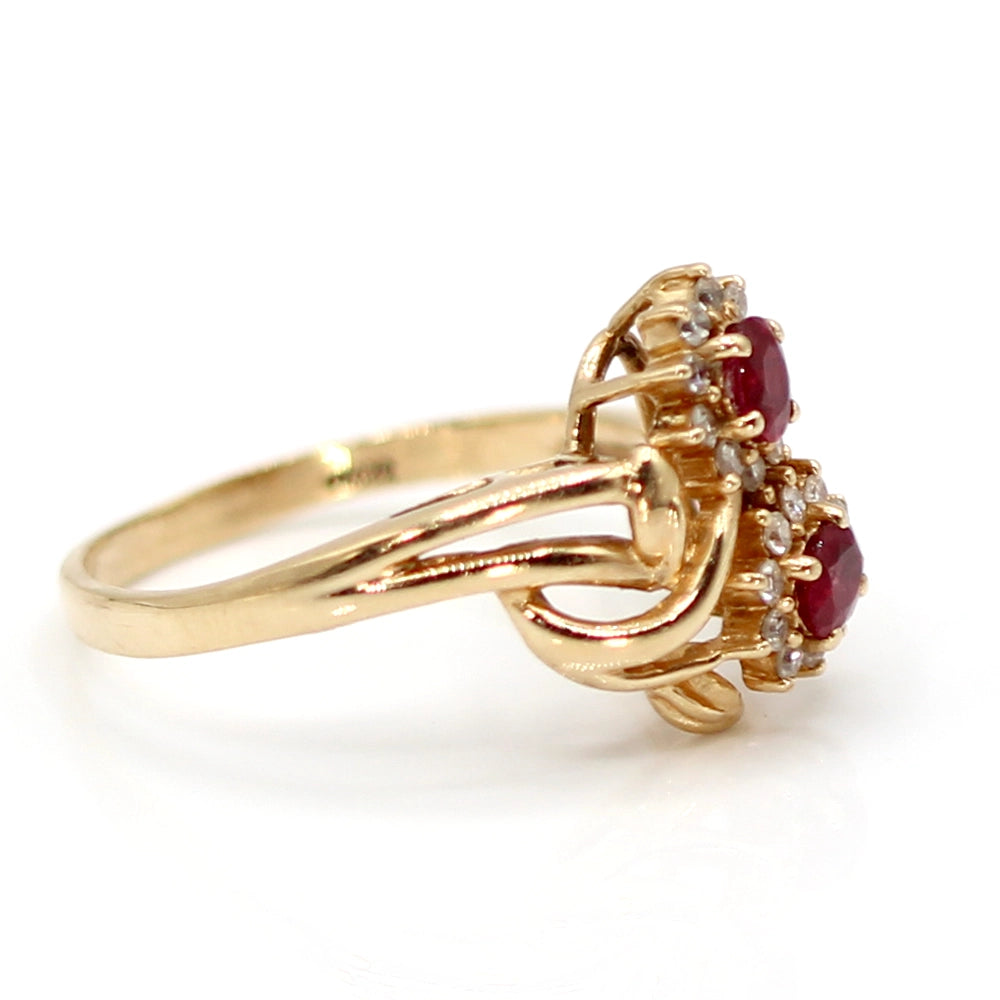 14K Yellow Gold Ruby and Diamond Flower Ring SIZE 7.25