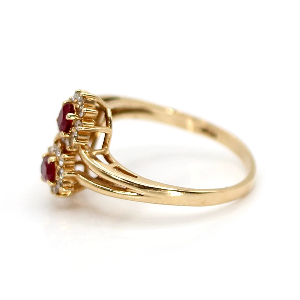 14K Yellow Gold Ruby and Diamond Flower Ring SIZE 7.25