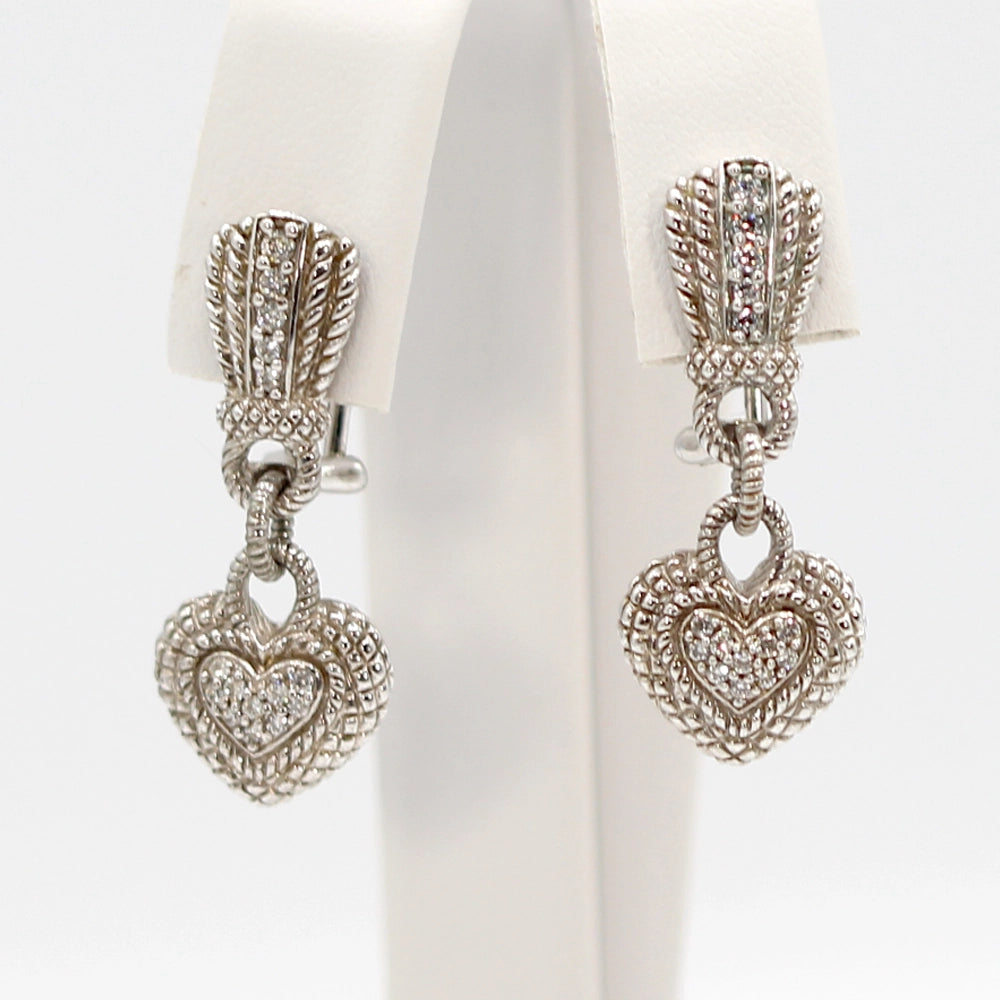 Judith Ripka Sterling Silver CZ Heart Dangle Earrings