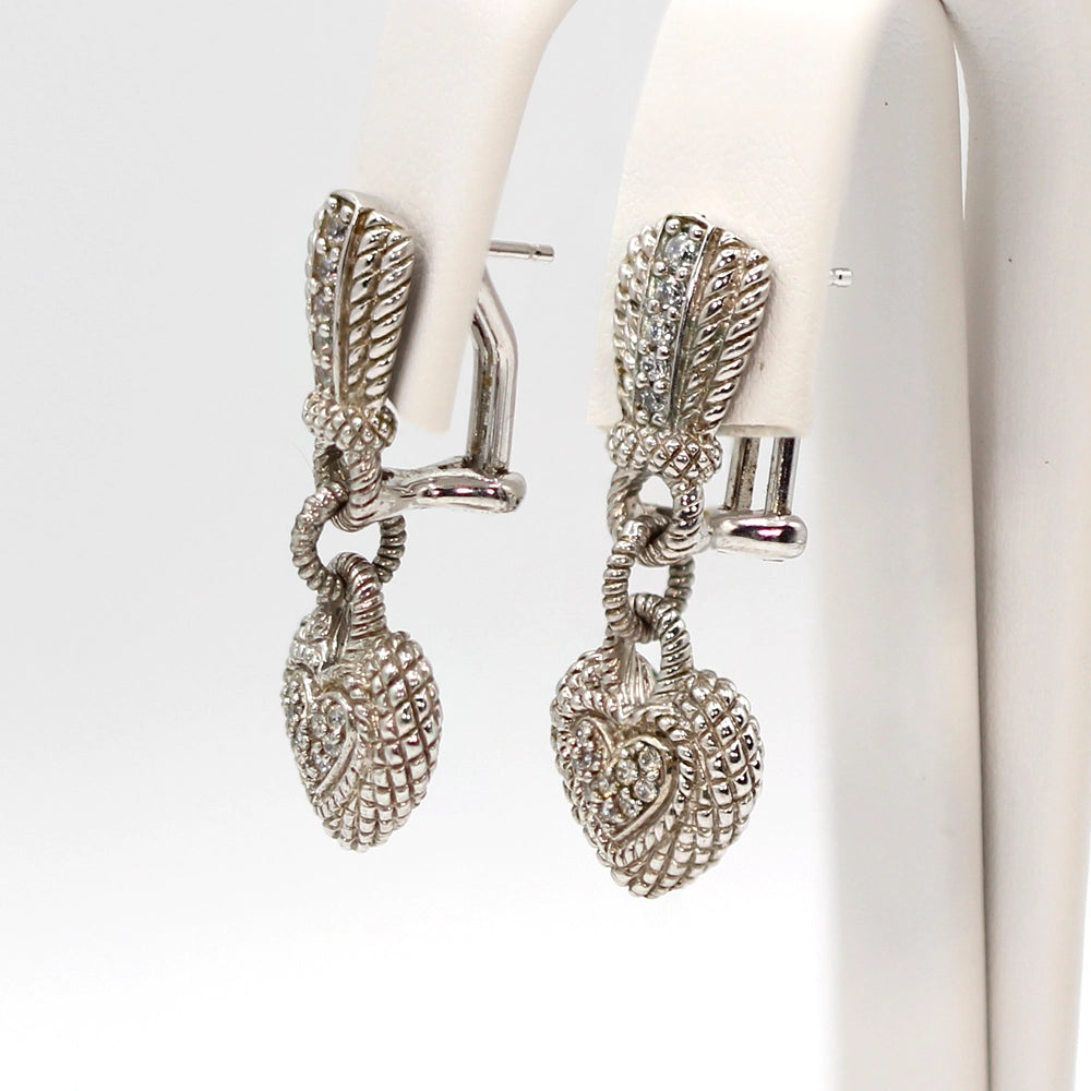 Judith Ripka Sterling Silver CZ Heart Dangle Earrings