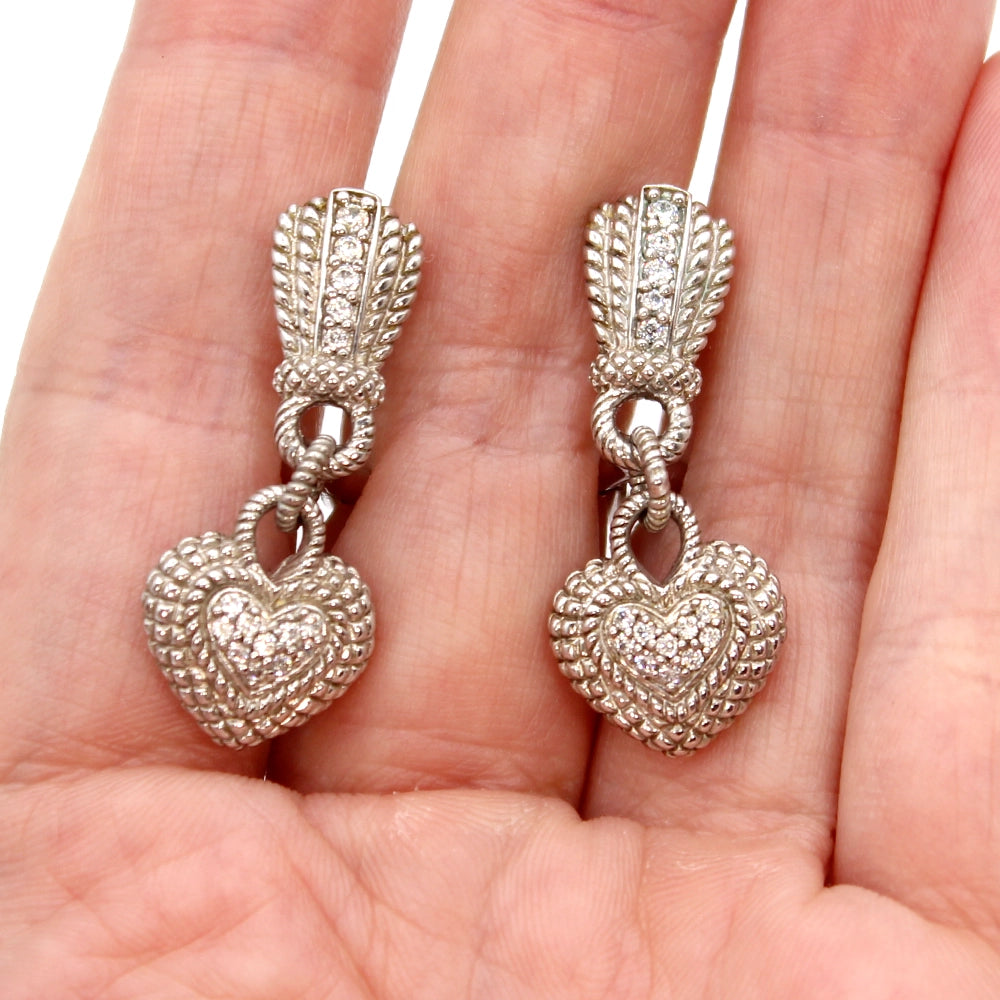 Judith Ripka Sterling Silver CZ Heart Dangle Earrings