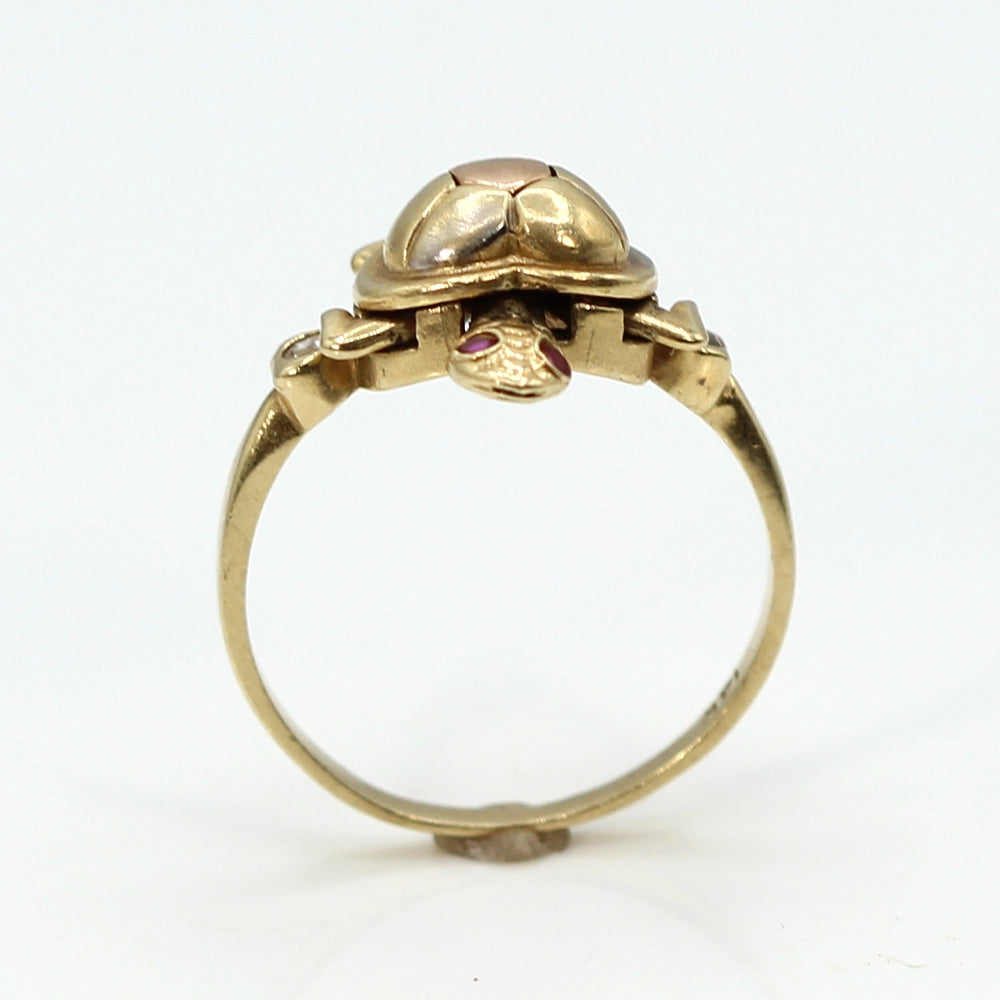 14K Yellow Gold Turtle Motif Motion Ring with Diamonds and Rubies SIZE 7.5