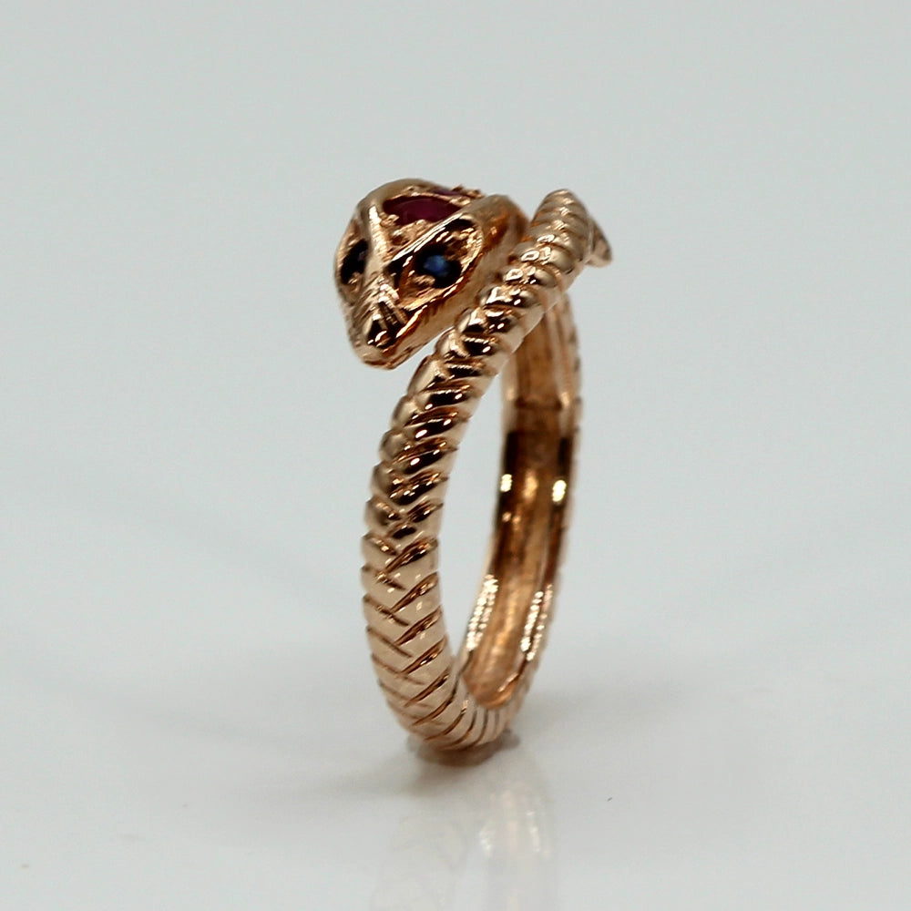 14K Rose Gold Ruby and Sapphire Snake Ring SIZE 7.25