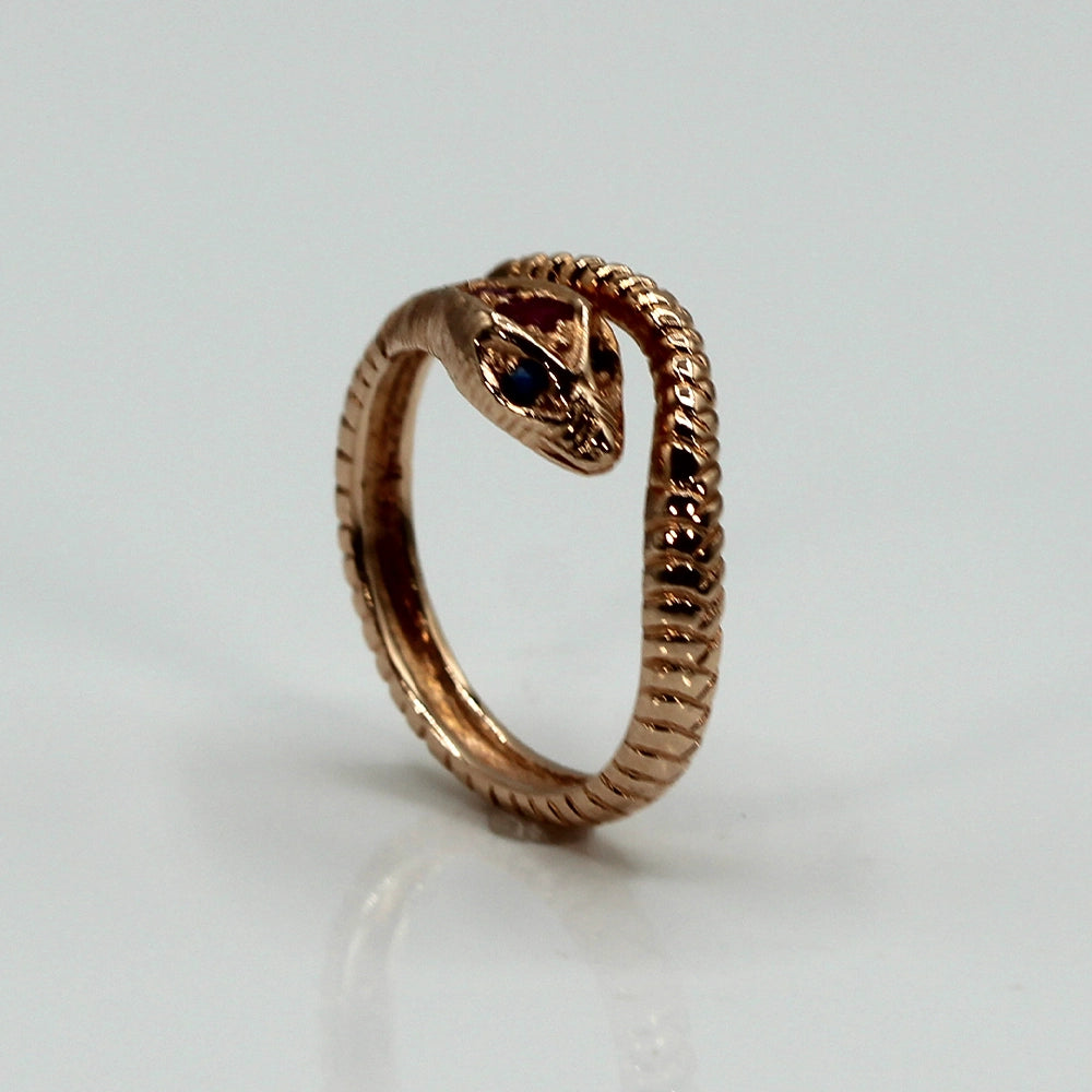 14K Rose Gold Ruby and Sapphire Snake Ring SIZE 7.25