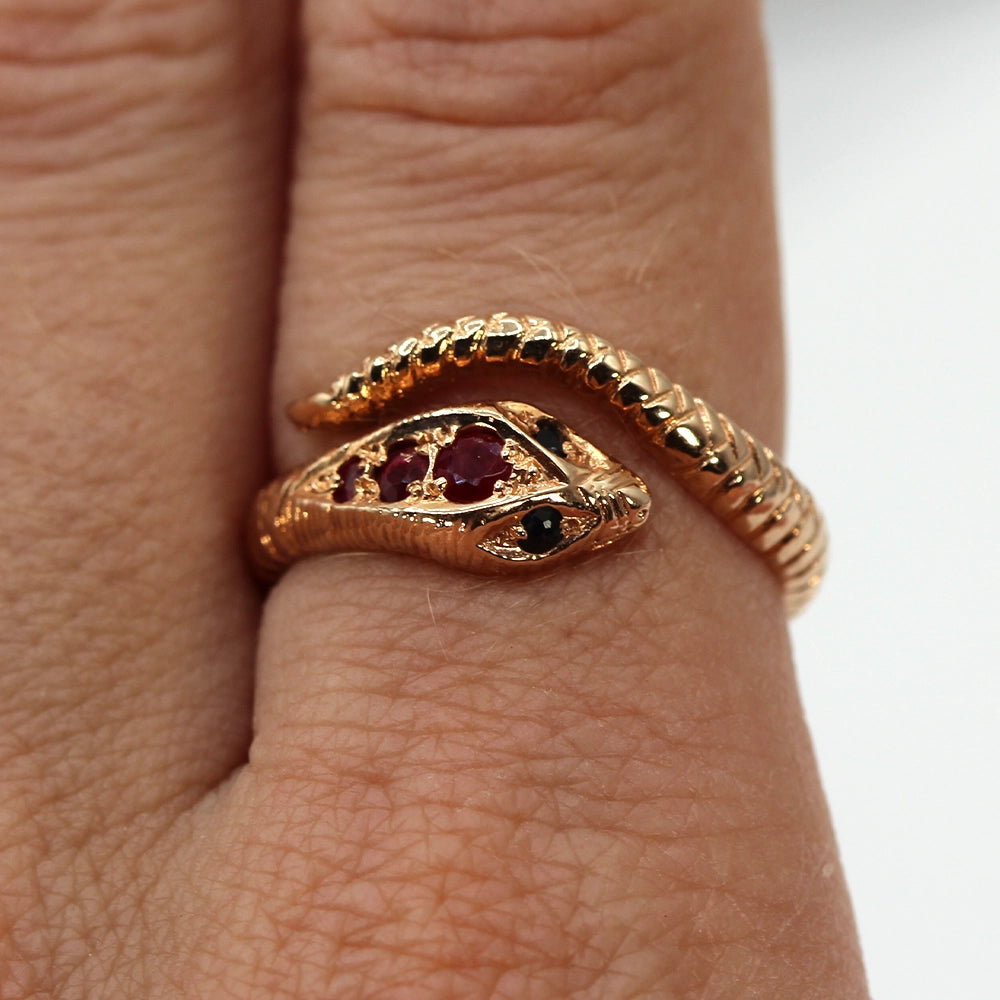 14K Rose Gold Ruby and Sapphire Snake Ring SIZE 7.25