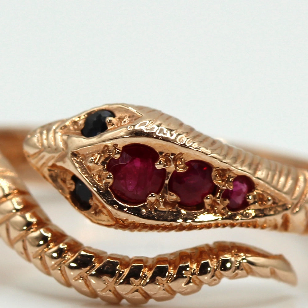 14K Rose Gold Ruby and Sapphire Snake Ring SIZE 7.25