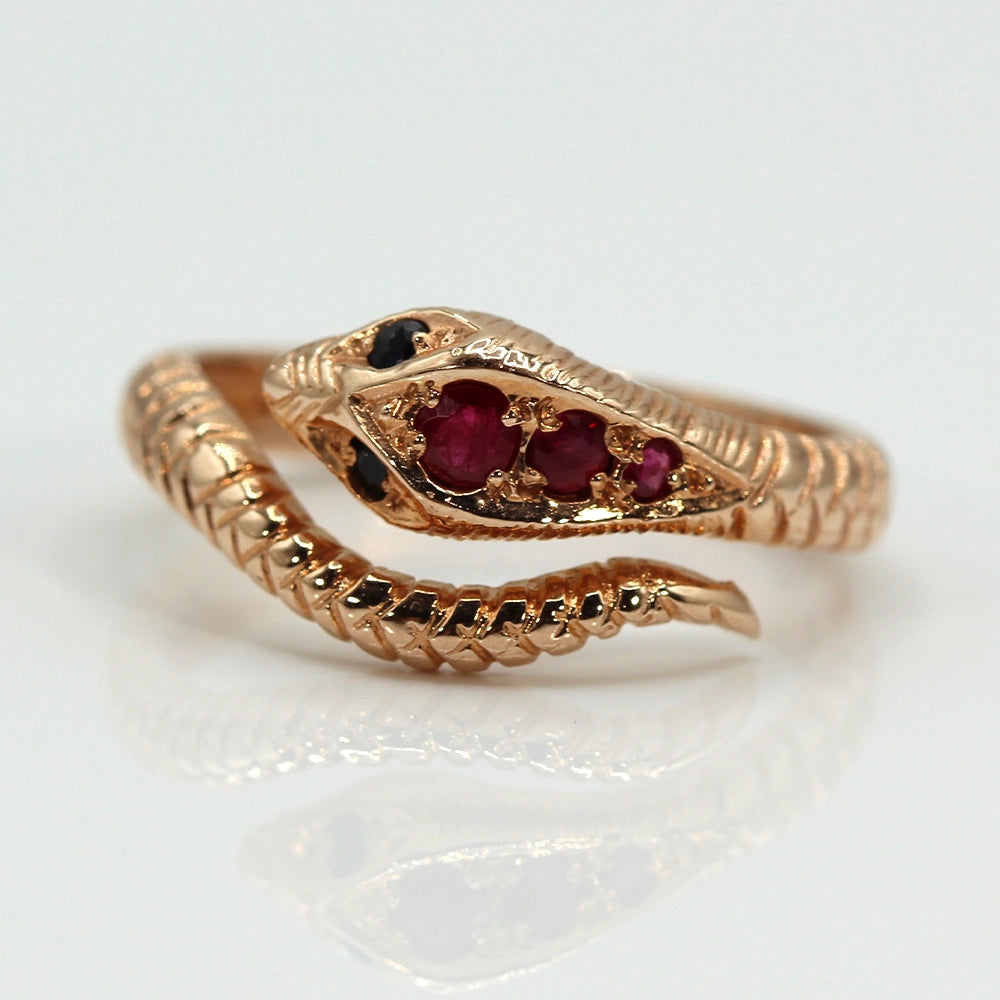 14K Rose Gold Ruby and Sapphire Snake Ring SIZE 7.25