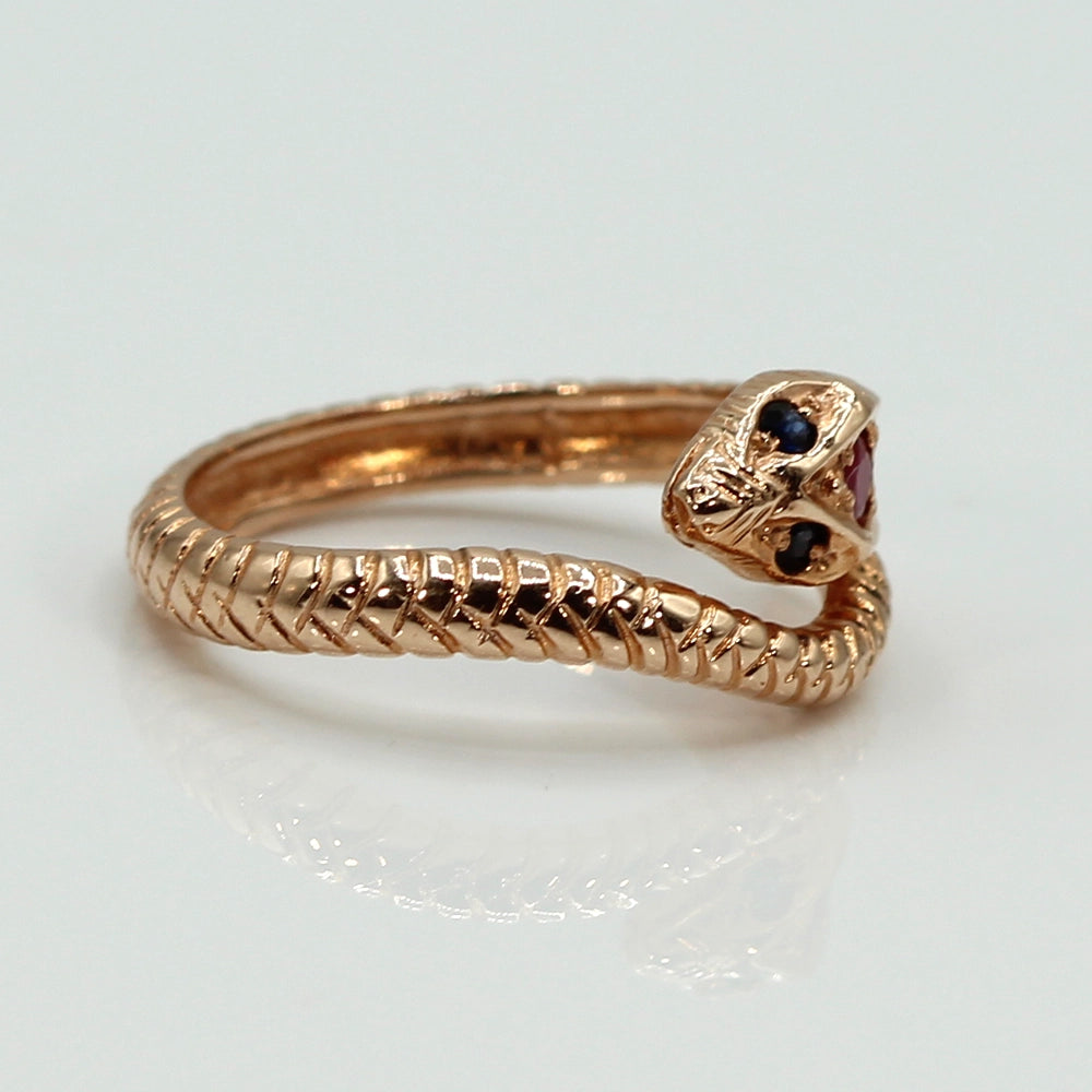 14K Rose Gold Ruby and Sapphire Snake Ring SIZE 7.25