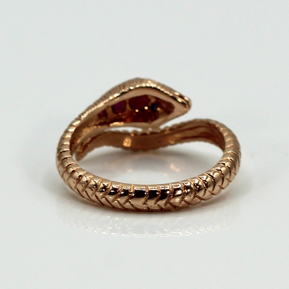 14K Rose Gold Ruby and Sapphire Snake Ring SIZE 7.25