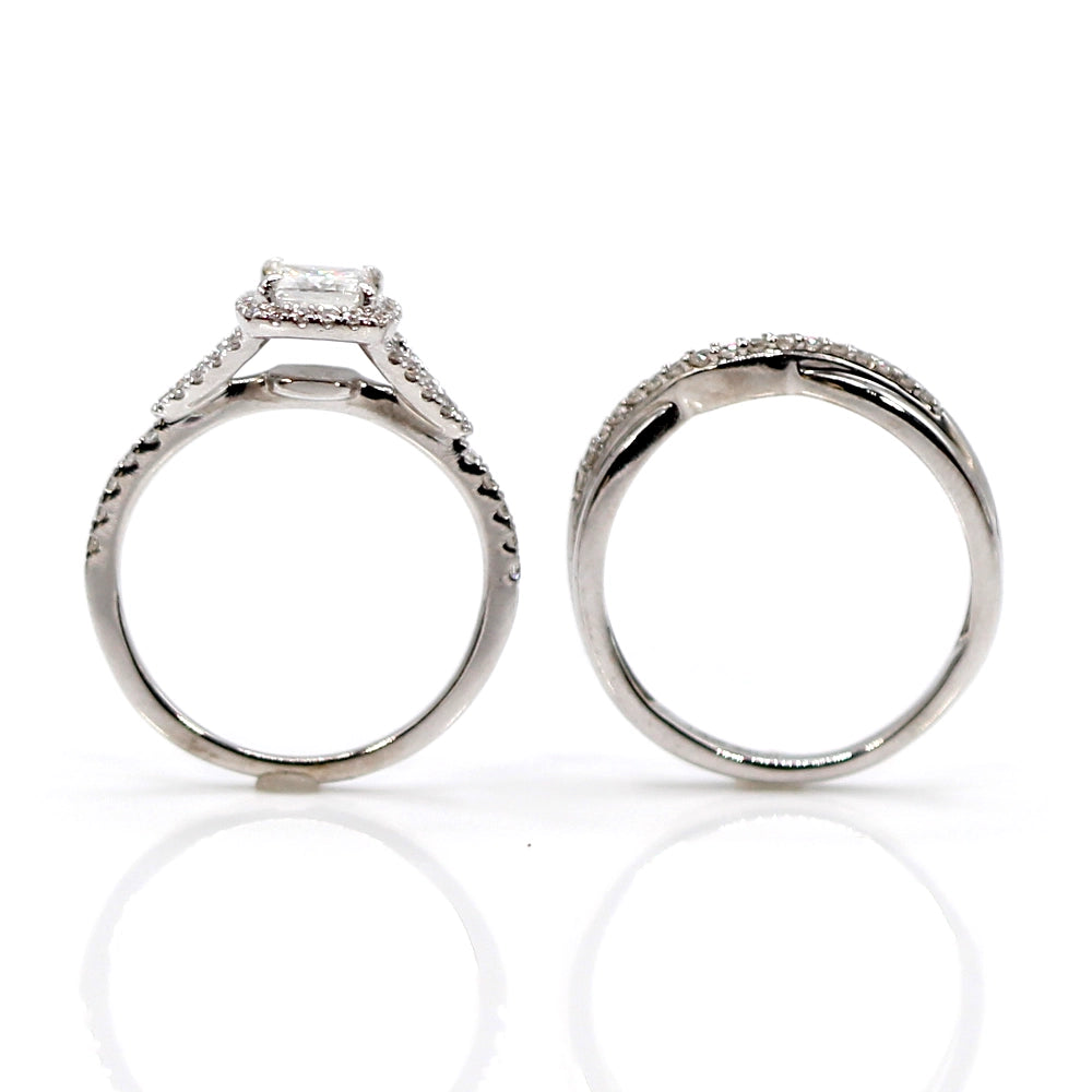 14K White Gold and Princess Cut Diamond Engagement and Wedding Ring Set SIZE 5