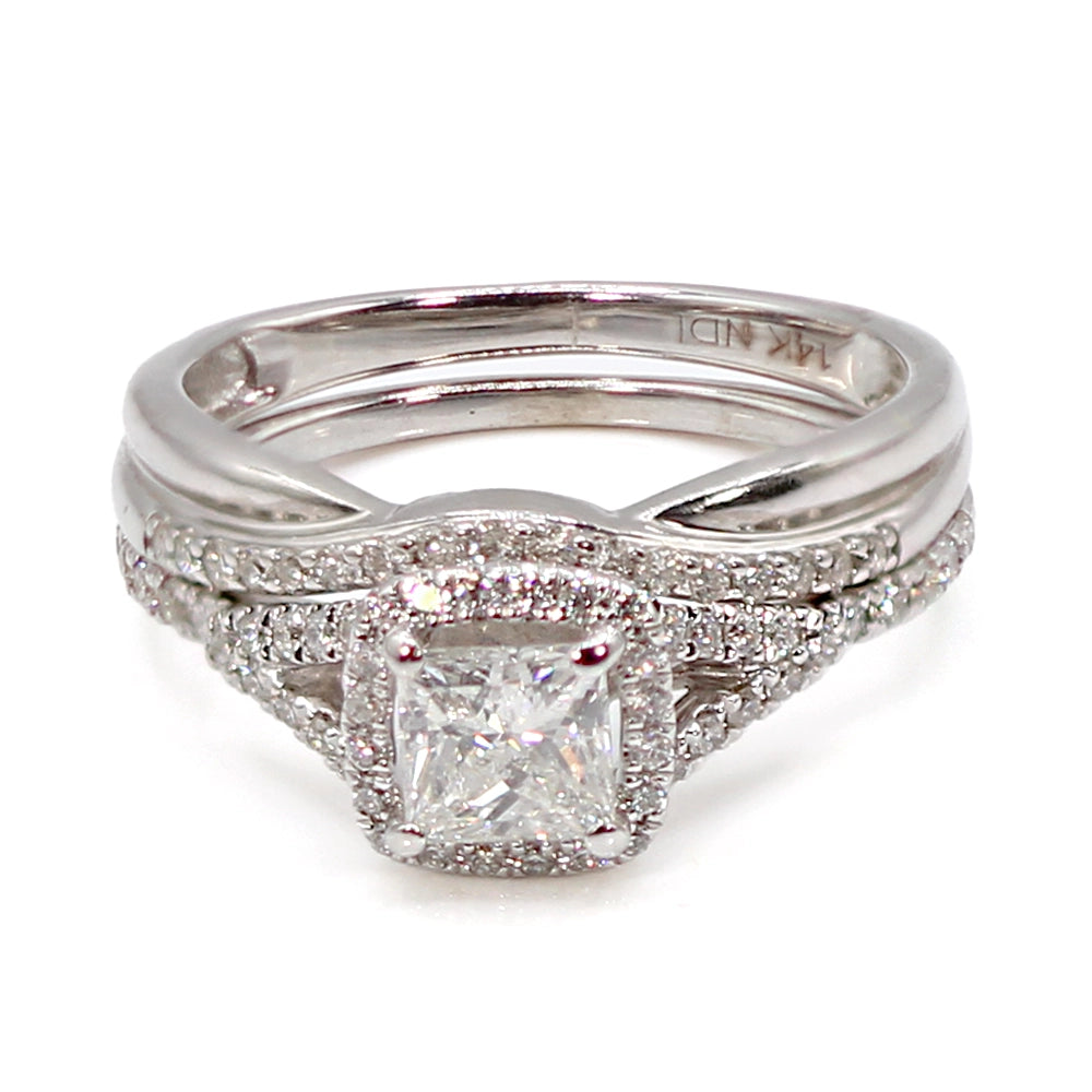 14K White Gold and Princess Cut Diamond Engagement and Wedding Ring Set SIZE 5