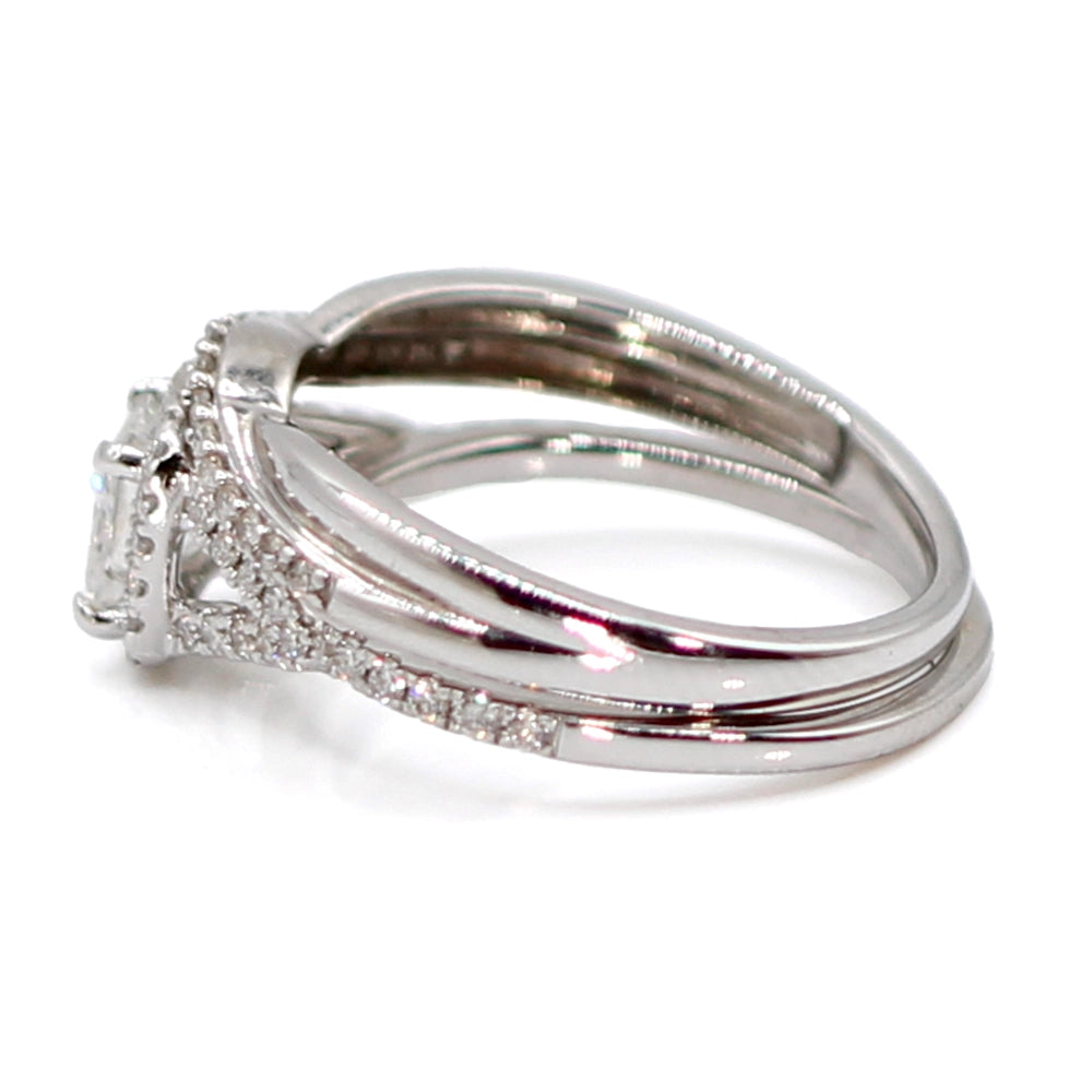 14K White Gold and Princess Cut Diamond Engagement and Wedding Ring Set SIZE 5