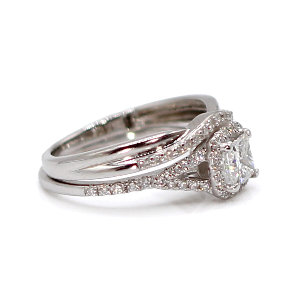 14K White Gold and Princess Cut Diamond Engagement and Wedding Ring Set SIZE 5