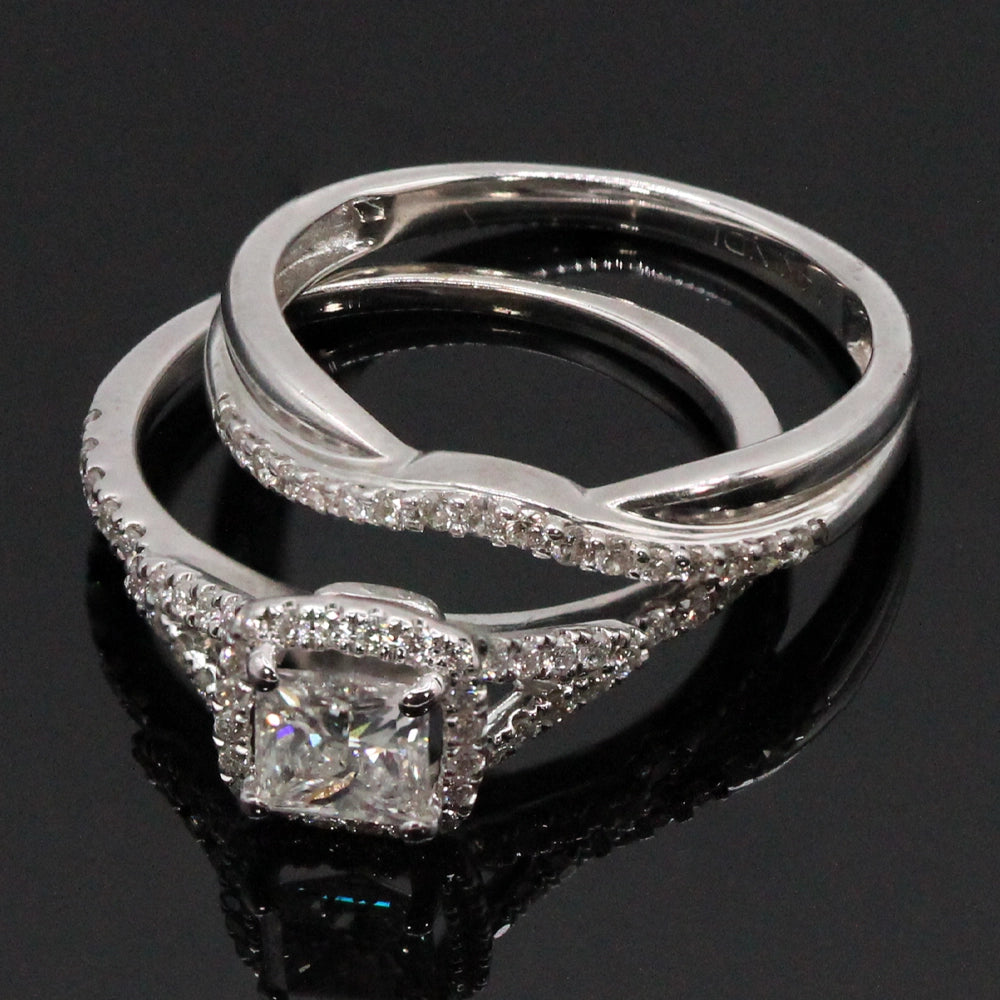 14K White Gold and Princess Cut Diamond Engagement and Wedding Ring Set SIZE 5