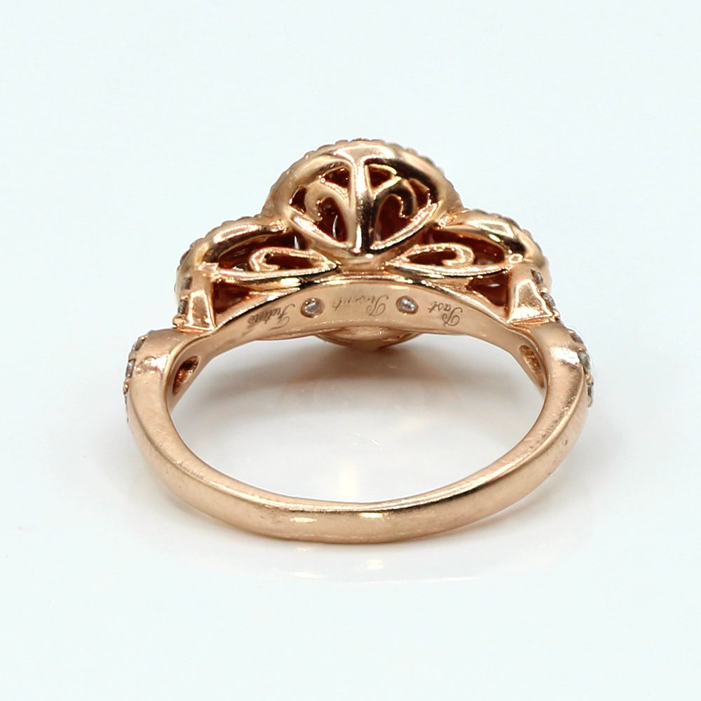 Rose Gold Three Diamond Halo Ring SIZE 6.25