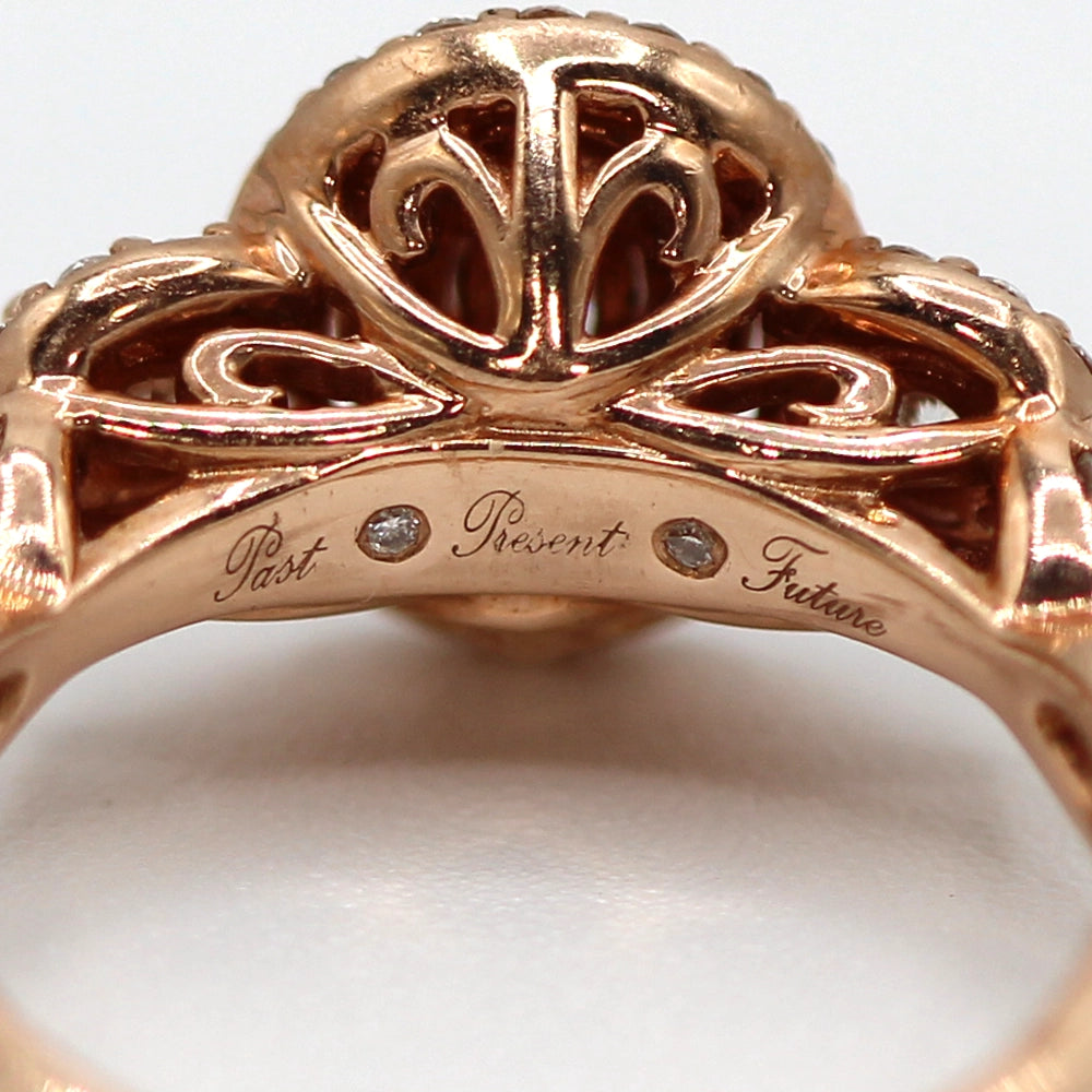 Rose Gold Three Diamond Halo Ring SIZE 6.25