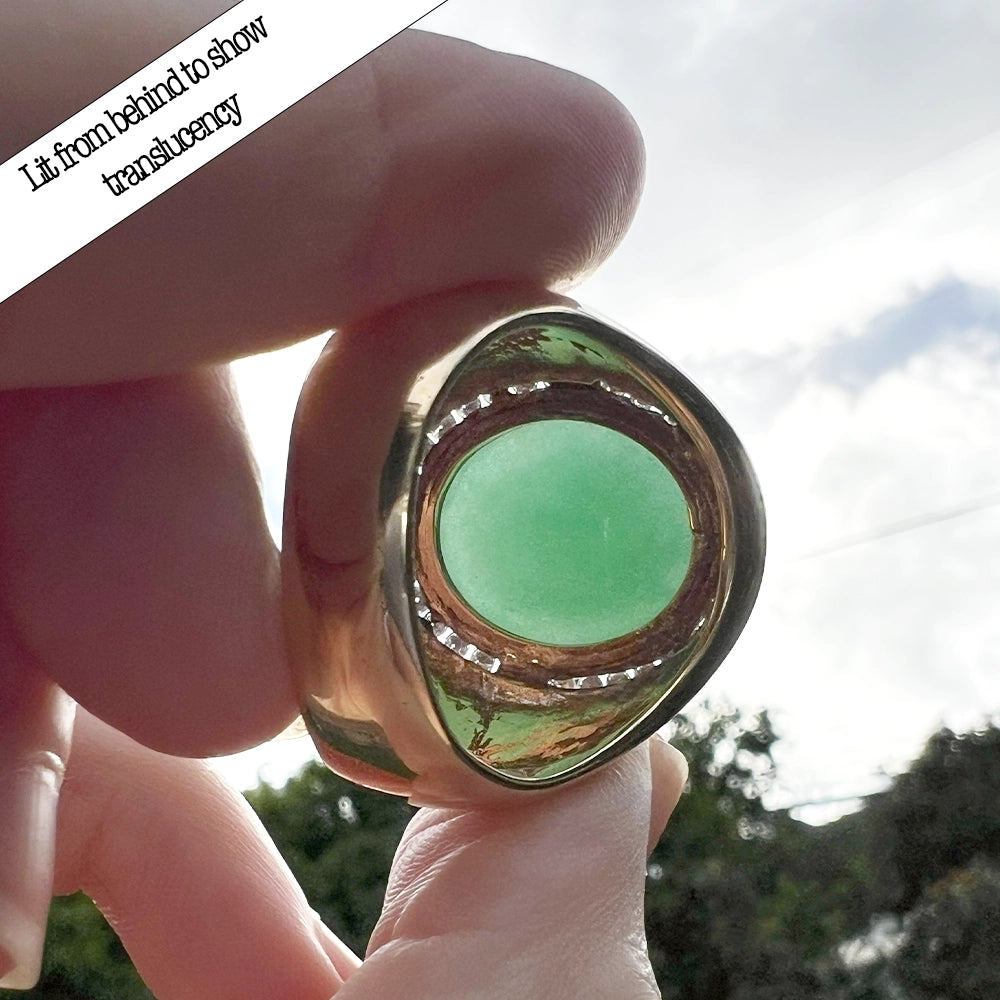14K Yellow Gold Apple Green Jade and Diamond Gents Ring SIZE 13