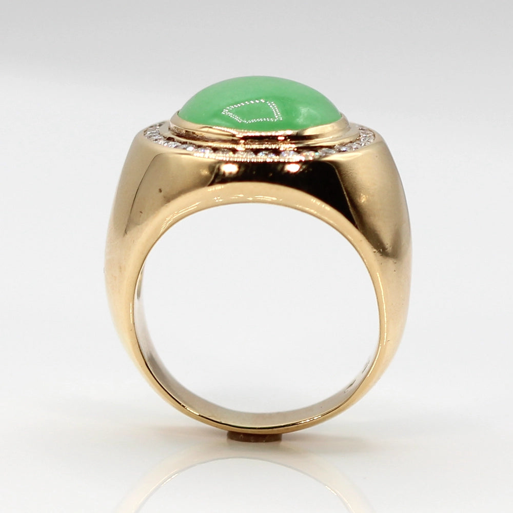 14K Yellow Gold Apple Green Jade and Diamond Gents Ring SIZE 13