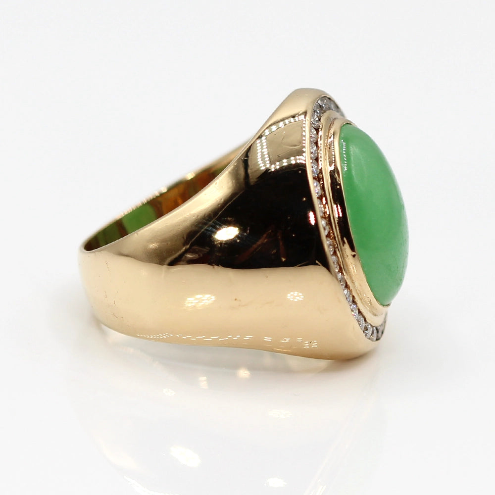 14K Yellow Gold Apple Green Jade and Diamond Gents Ring SIZE 13