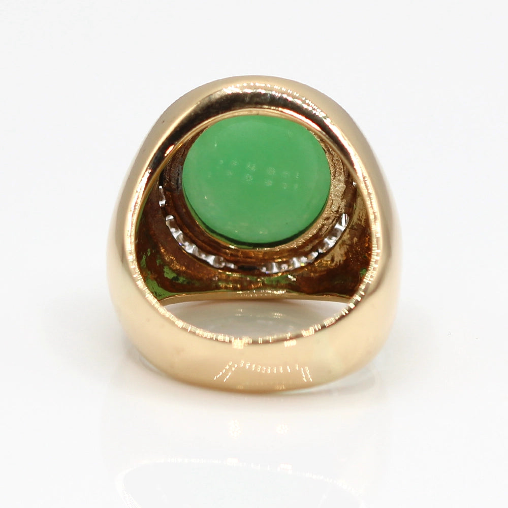 14K Yellow Gold Apple Green Jade and Diamond Gents Ring SIZE 13