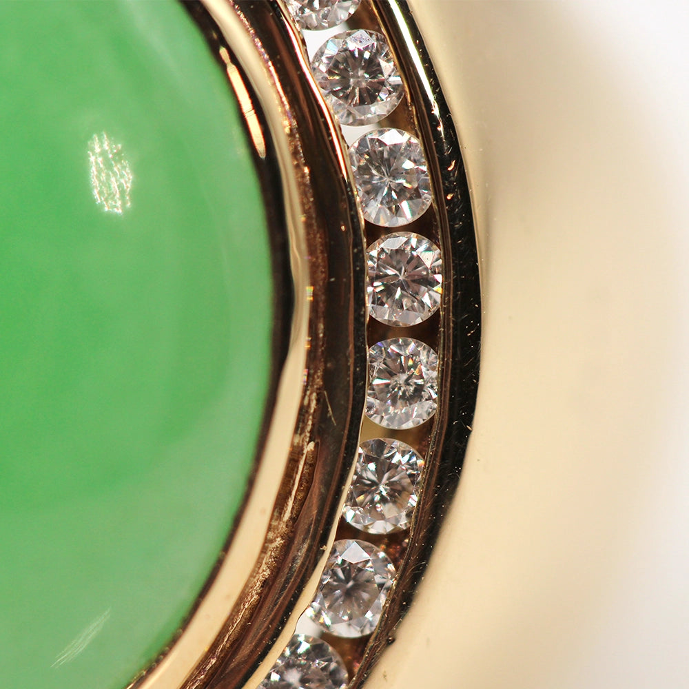 14K Yellow Gold Apple Green Jade and Diamond Gents Ring SIZE 13