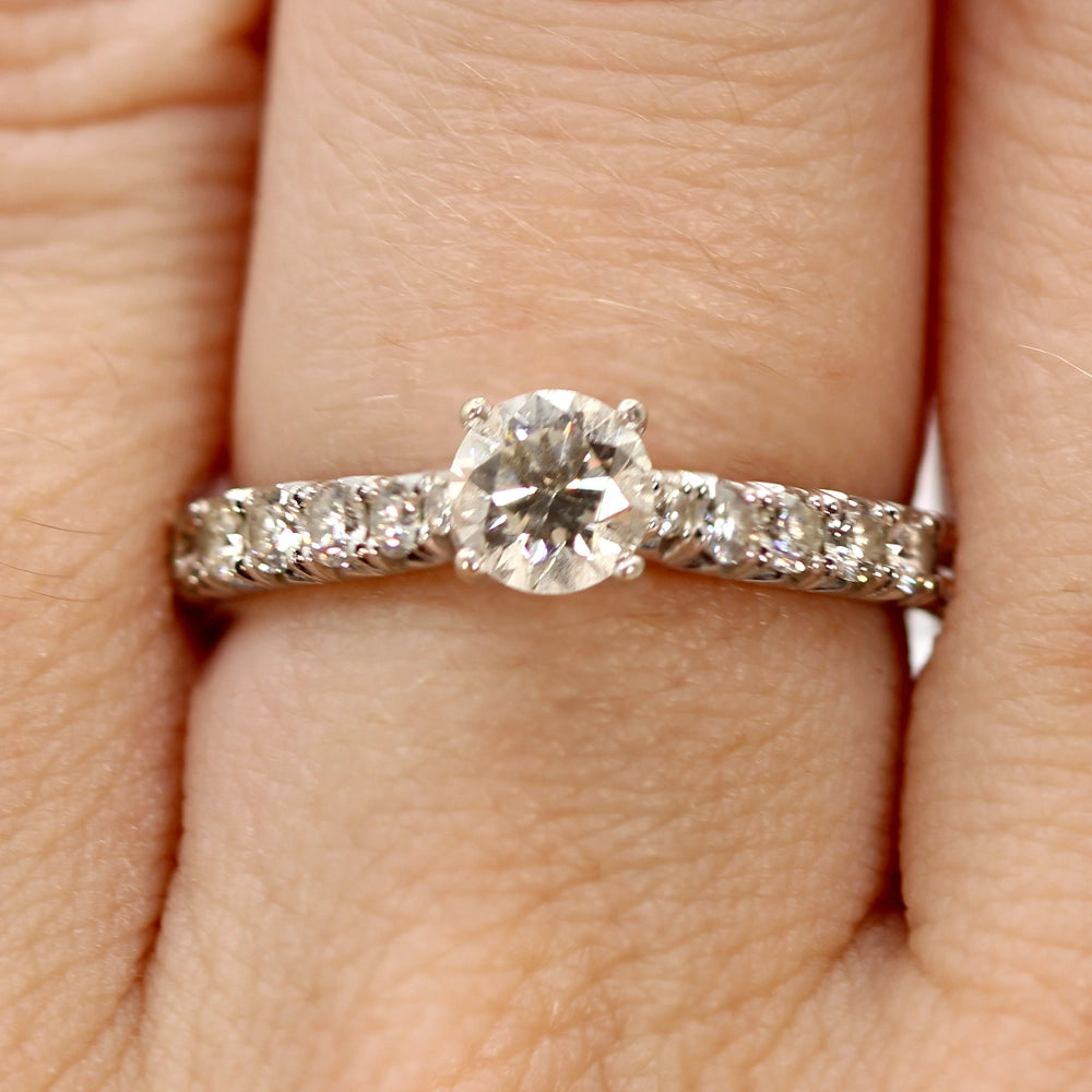 14K White Gold Diamond Engagement Ring with Diamond Band SIZE 6.5