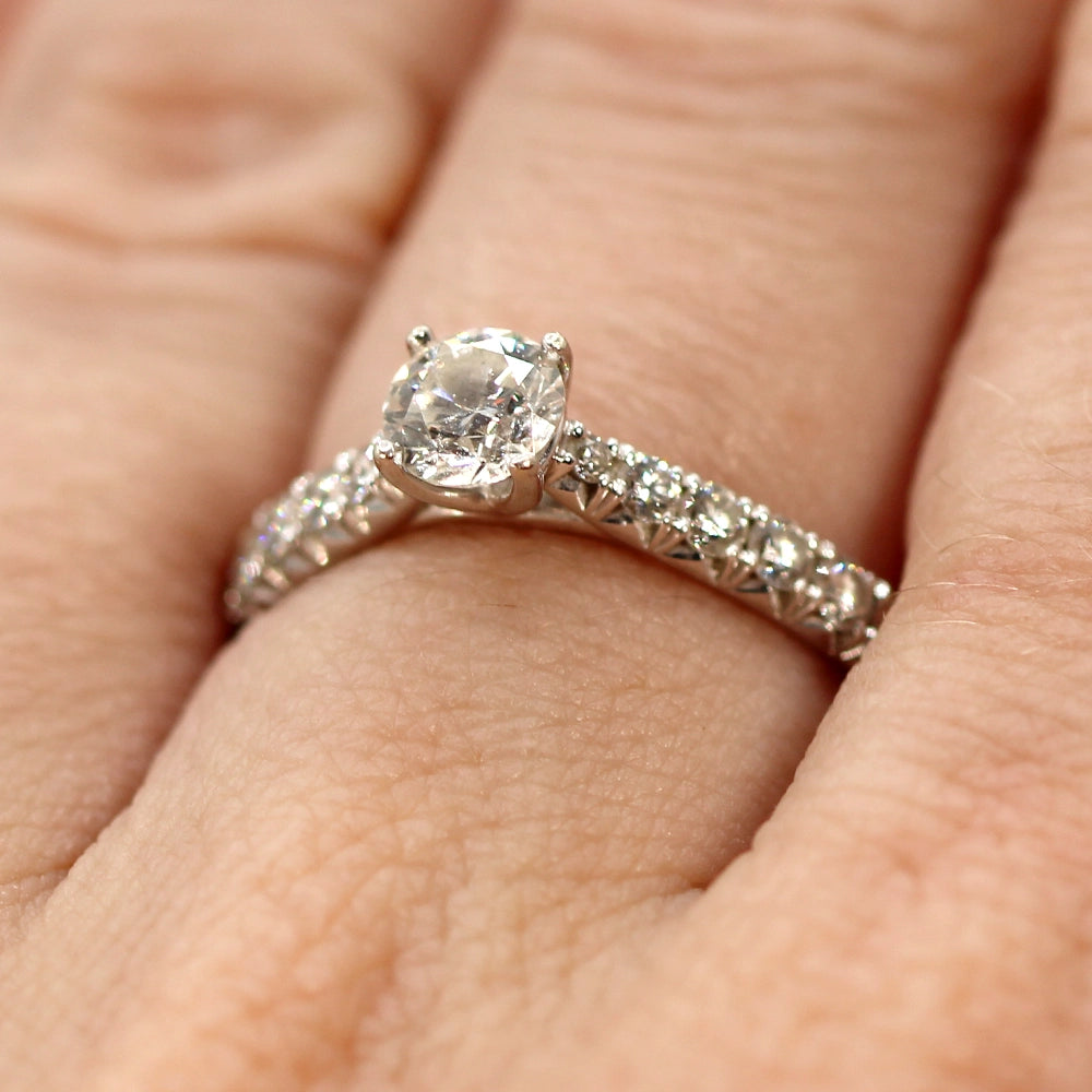 14K White Gold Diamond Engagement Ring with Diamond Band SIZE 6.5