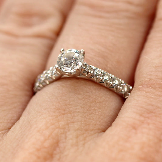 14K White Gold Diamond Engagement Ring with Diamond Band SIZE 6.5