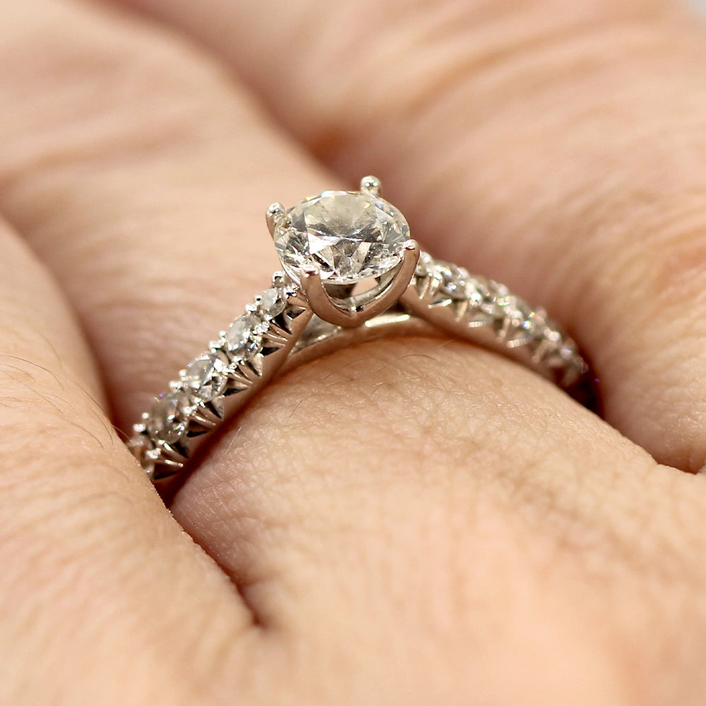 14K White Gold Diamond Engagement Ring with Diamond Band SIZE 6.5