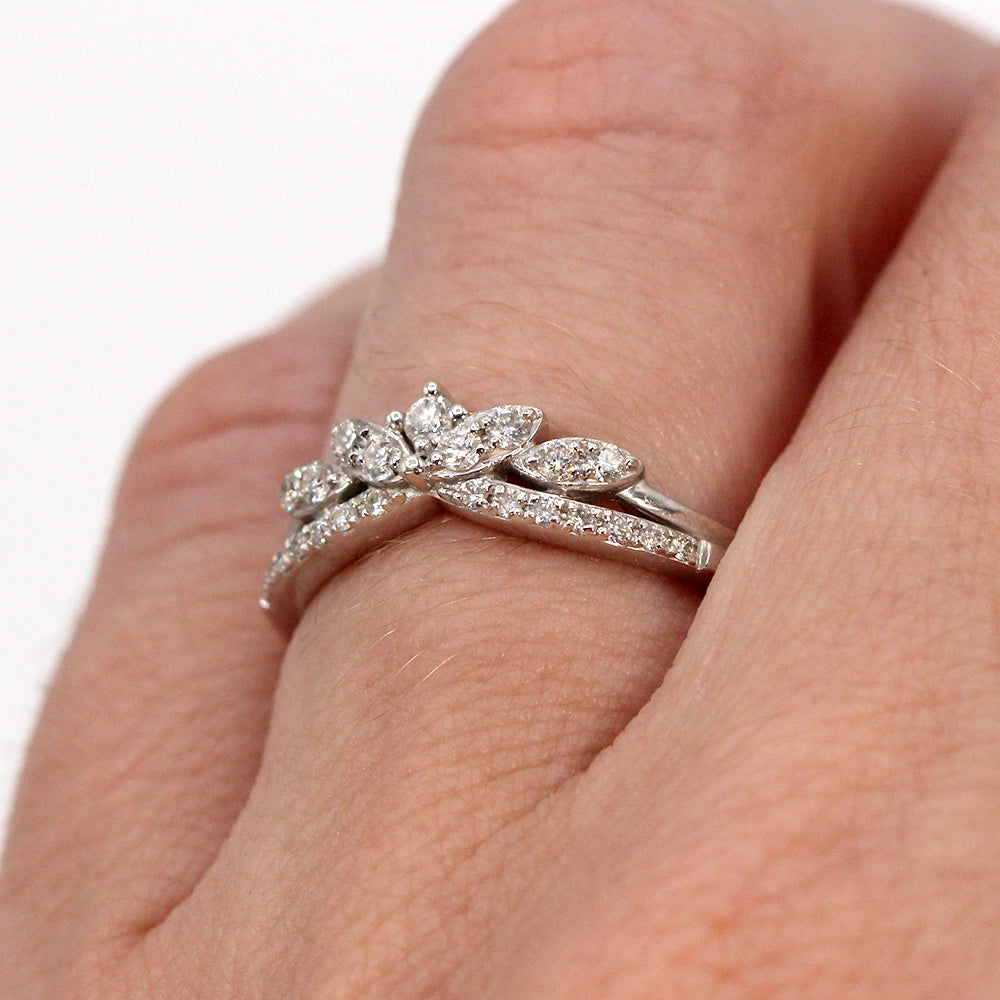 14K White Gold and Diamond Tiara Wedding Band Ring SIZE 5.5