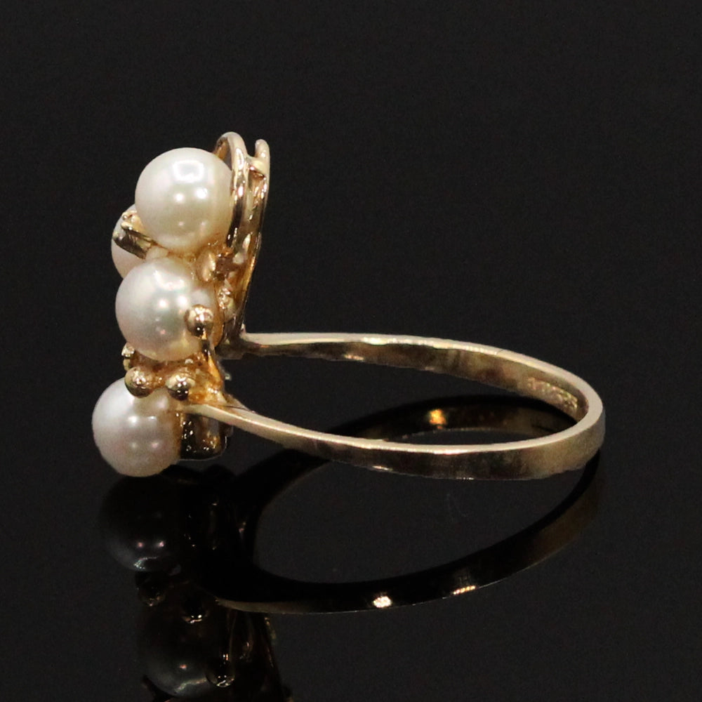 Vintage 14K Yellow Gold Pearl and Diamond Cluster Ring SIZE 6