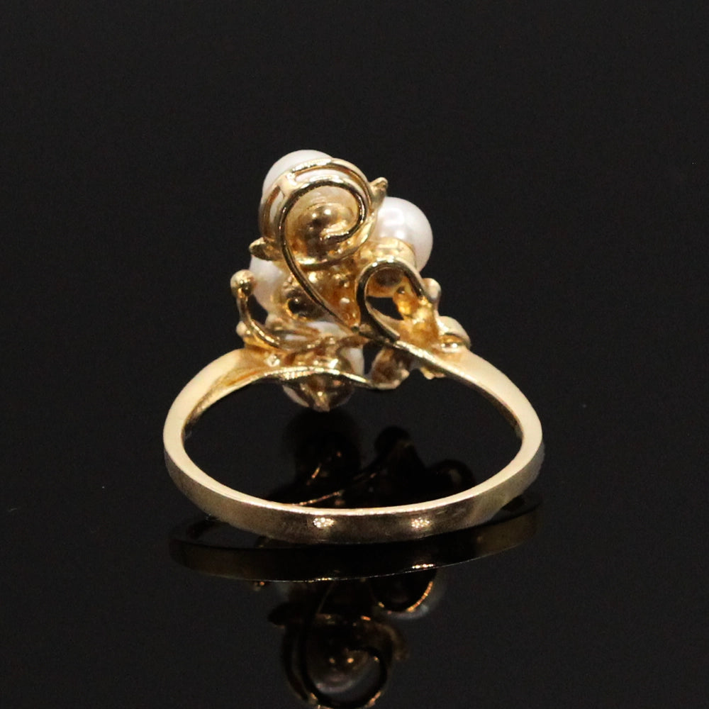 Vintage 14K Yellow Gold Pearl and Diamond Cluster Ring SIZE 6