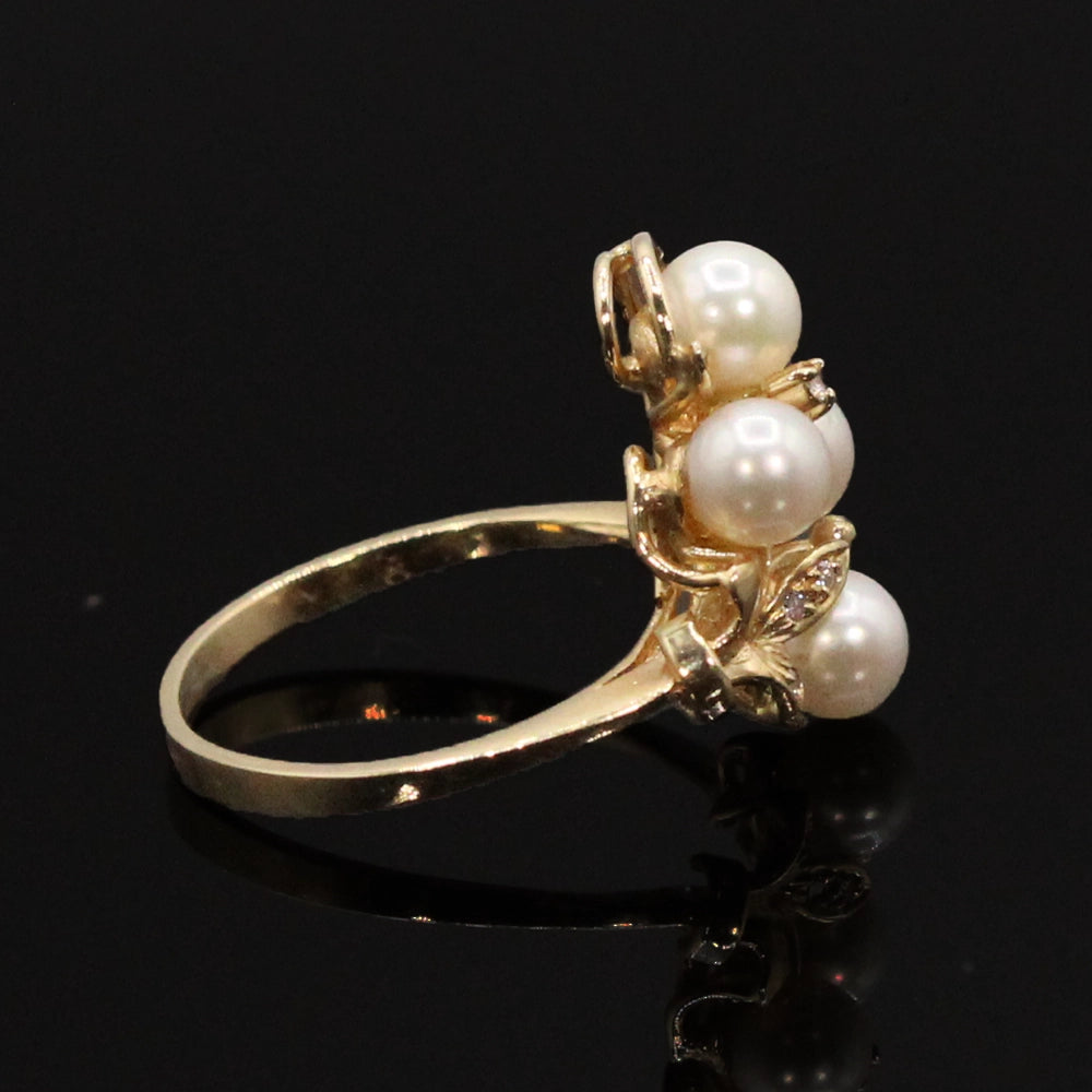 Vintage 14K Yellow Gold Pearl and Diamond Cluster Ring SIZE 6