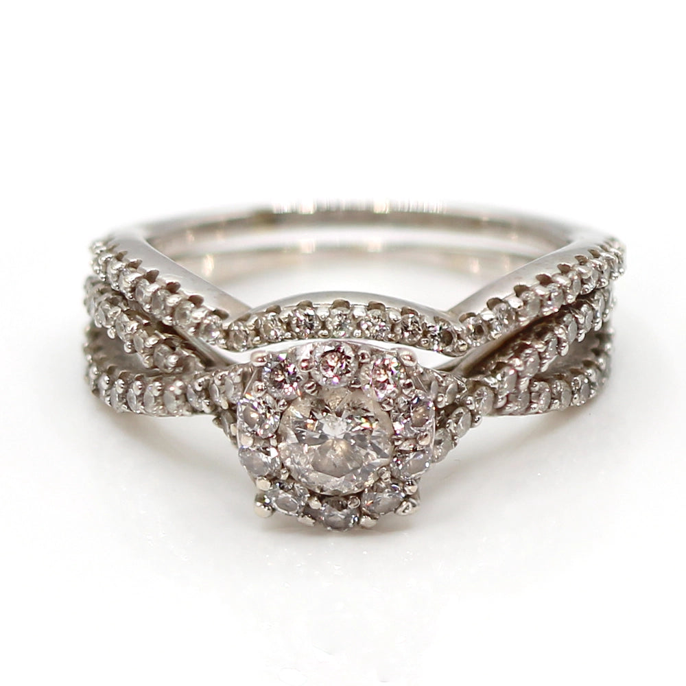 14K White Gold and Diamond Wedding Ring Set SIZE 5.25