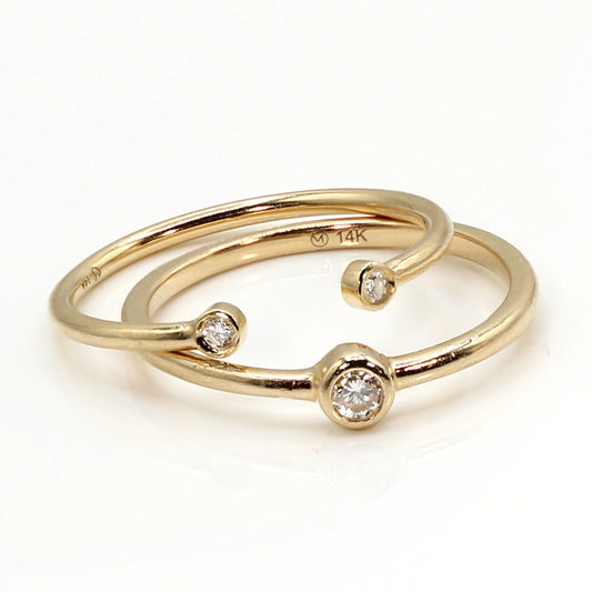 Set of Two Mejuri 14K Yellow Gold and Diamond Stacking Rings SIZE 6