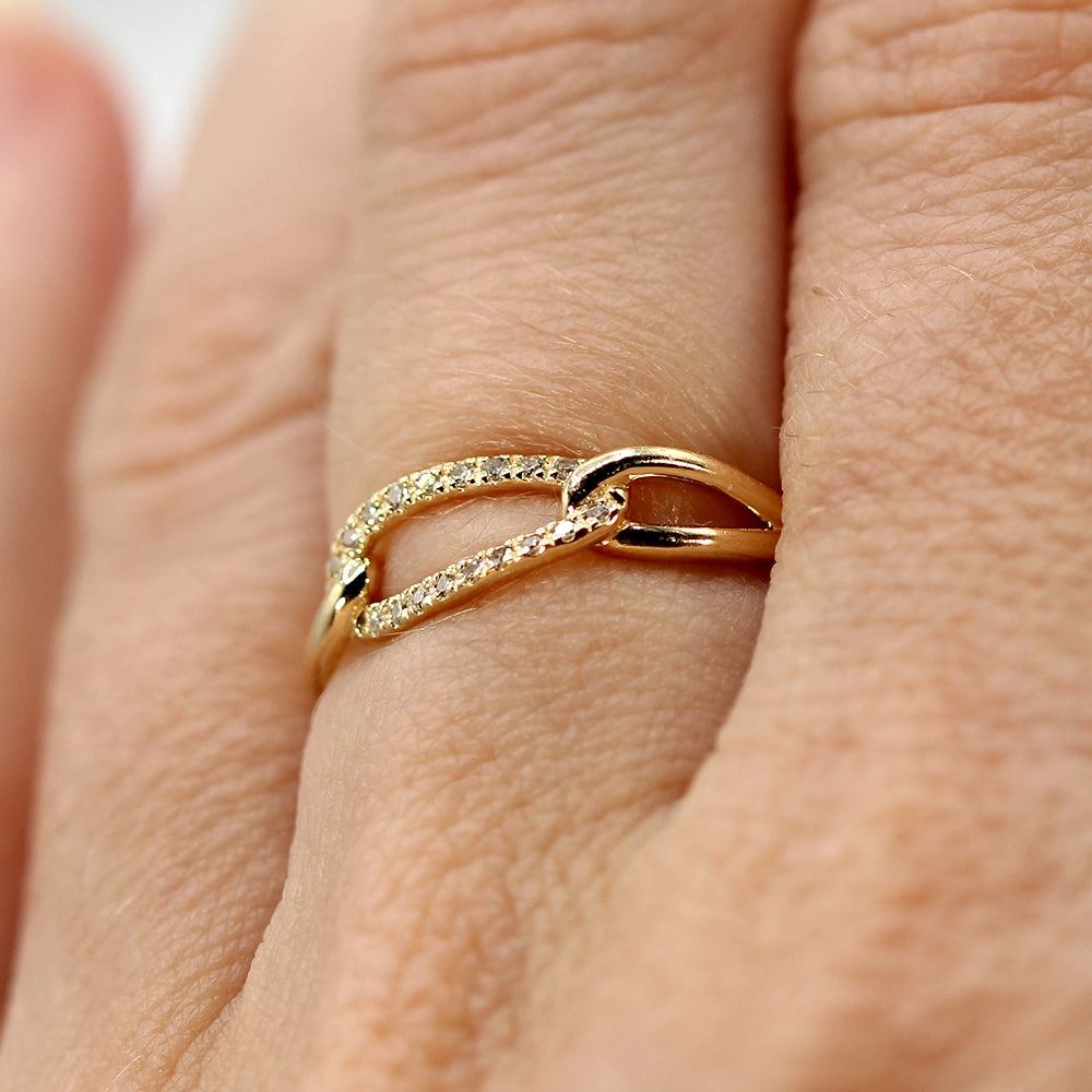 14K Yellow Gold and Diamond Mejuri ‘Chain’ Ring SIZE 6