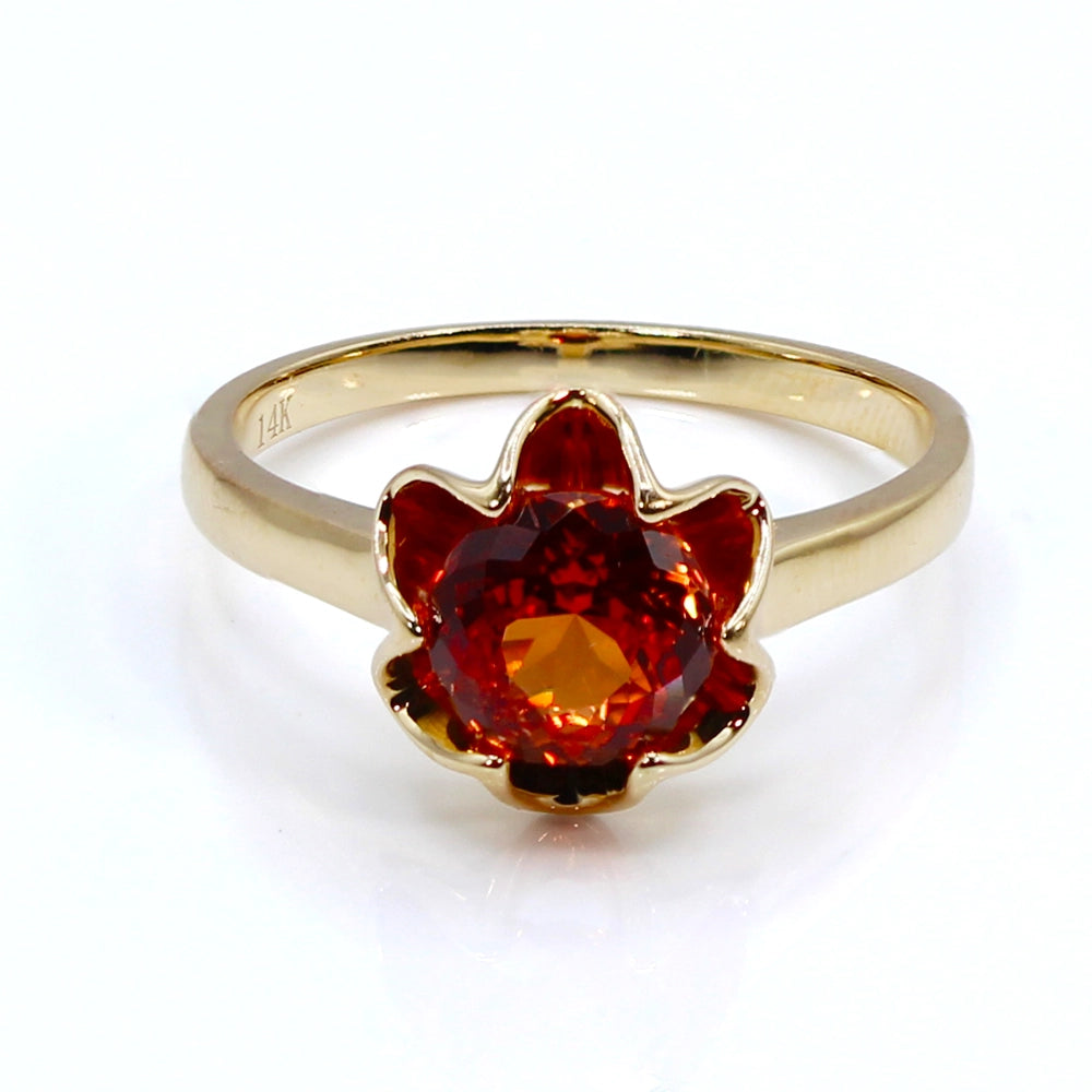 14K Yellow Gold and Orange Synthetic Sapphire Ring SIZE 9