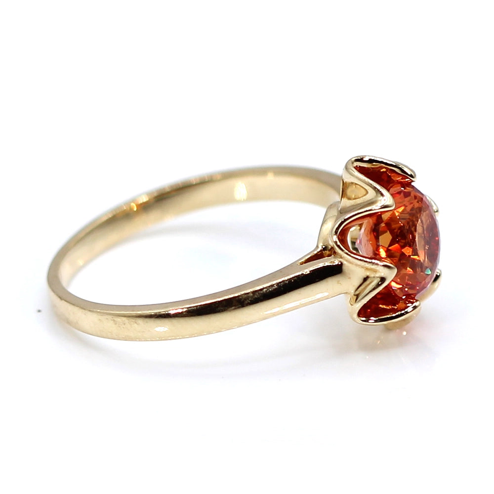 14K Yellow Gold and Orange Synthetic Sapphire Ring SIZE 9