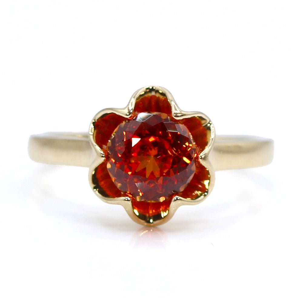 14K Yellow Gold and Orange Synthetic Sapphire Ring SIZE 9