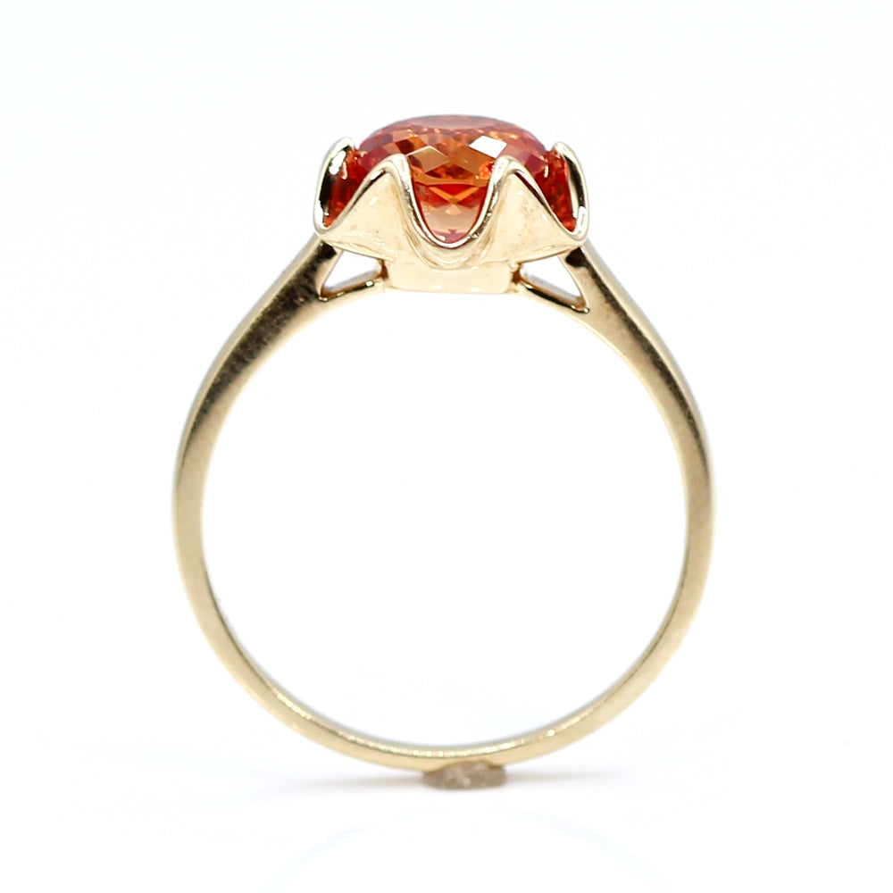 14K Yellow Gold and Orange Synthetic Sapphire Ring SIZE 9