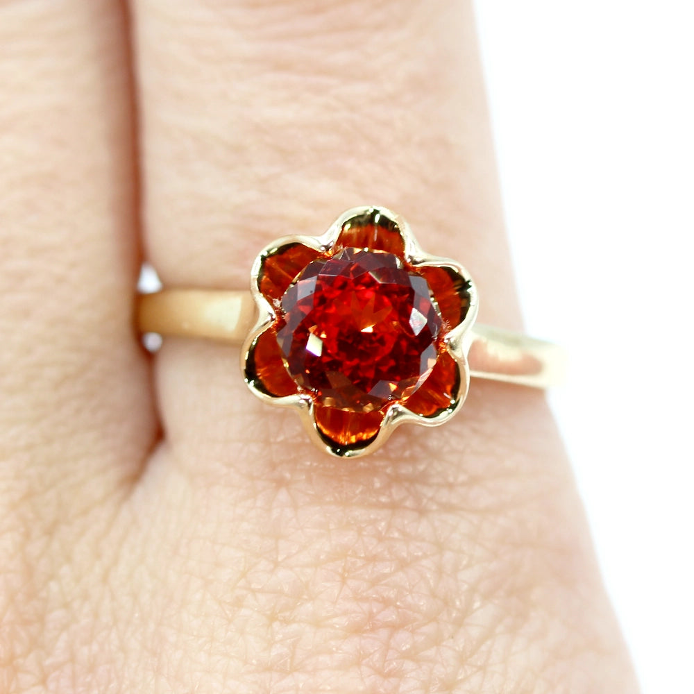 14K Yellow Gold and Orange Synthetic Sapphire Ring SIZE 9