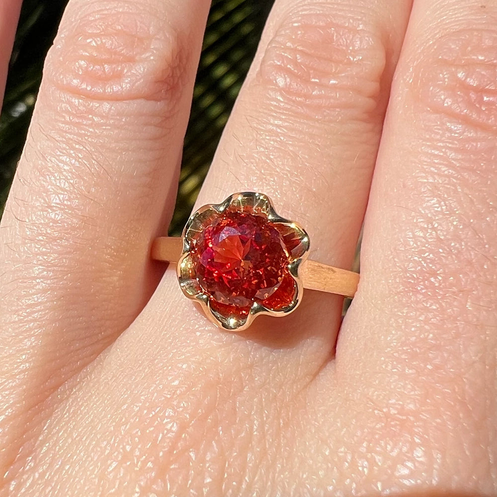 14K Yellow Gold and Orange Synthetic Sapphire Ring SIZE 9