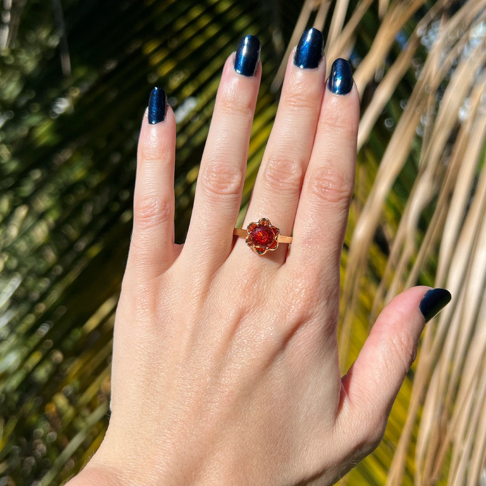 14K Yellow Gold and Orange Synthetic Sapphire Ring SIZE 9